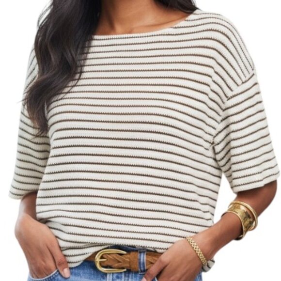 Madewell Tops - Madewell Textured Stripe Boxy Knit Top Cream Brown Size Medium